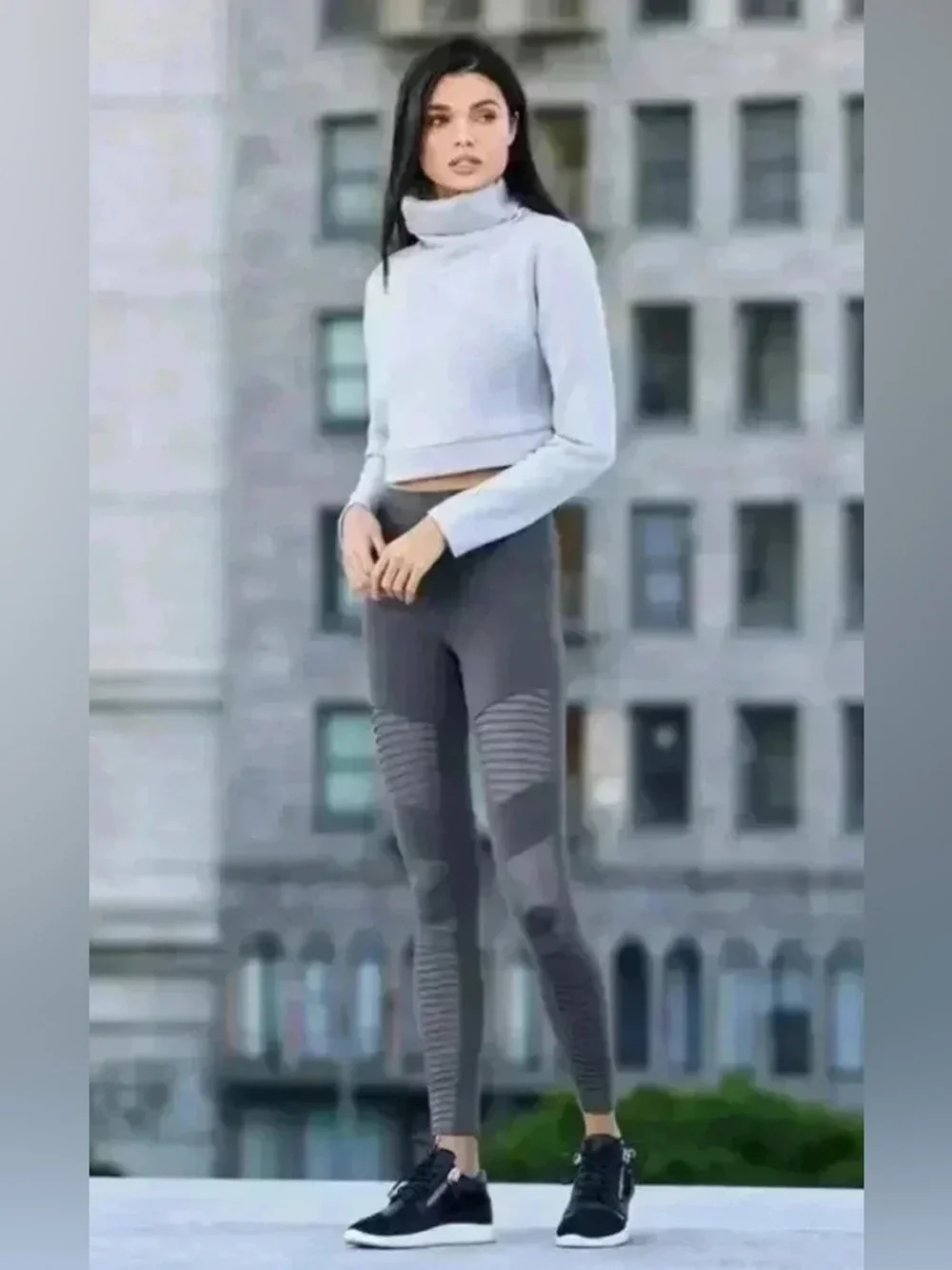 ALO Yoga Gray High-Waist Moto Leggings - Picture 2 of 10